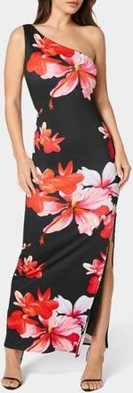 Bebe One-Shoulder Slit Maxi Dress in Pink/Black at Nordstrom Rack, Size X-Small