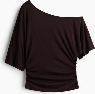 H&M One-Shoulder-Shirt - Dunkelbraun