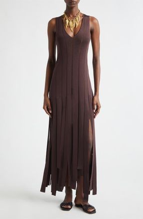 Zimmermann Kindred Spirit Luna Fringe Pointelle Rib Sweater Dress in Chocolate at Nordstrom, Size 0
