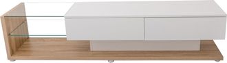 STILVORA Mueble Tv Con 2 Cajones, 2 Estantes De Cristal Y Led, Blanco Brillo Con Efecto Madera, 170&times;36&times;38 Cm, De Aglomerado