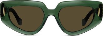 Loewe Anagram 51mm Geometric Sunglasses in Shiny Dark Green /Brown at Nordstrom