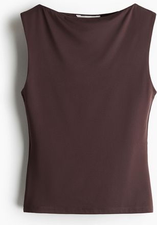 H&M Mikrofaser-Top mit U-Boot-Ausschnitt - Dunkelbraun