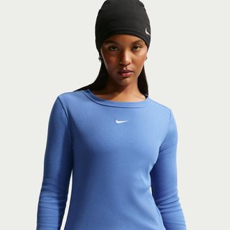Nike Womens Nike Sportswear Tight Long-Sleeve Ribbed T-Shirt in Blue | IH7691-485