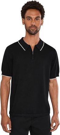 Liverpool L.A. Short Sleeve Zip Sweater Polo Mens Sweater Black : 2XL, Cotton/Viscose