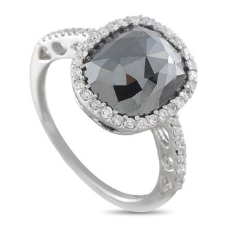 Luxury Bazaar 18K White Gold 5.73ct Black Diamond and White Diamond Halo Ring MF06-081926