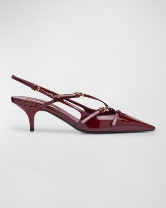 Miu Miu Patent Buckle-Trio Slingback Pumps