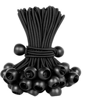 OEM Paquete De 50 Cuerdas El&aacute;sticas Con Bola - Tensor De Lona, Cuerda El&aacute;stica, Cuerda El&aacute;stica - Lazos El&aacute;sticos Negros Con Bola De Pl&aacute;stico