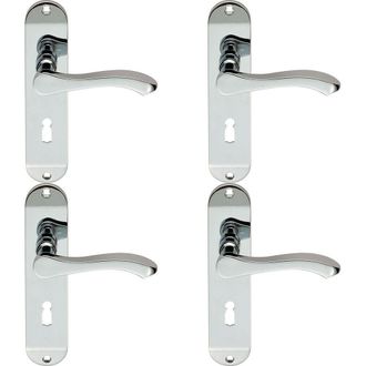 Loops 4x PAIR Scroll Lever Door Handle on Lock Backplate 180 x 40mm Polished Chrome