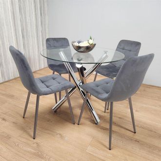 Kosy Koala Dining Table And 4 Chairs Round Glass Table With 4 Grey Velvet Chairs Dining Room Furniture Set