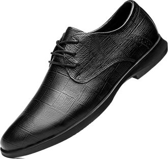 Generic Formal Shoes for Men Lace Up Plaid Round Toe Derby Shoes Leather Anti-Slip Slip Resistant Block Heel Rubber Sole Classic(Black,9.5 UK)