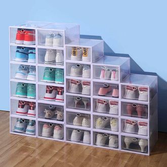 OEM Juego De 12 Cajas Apilables De Pl&aacute;stico Transparente Para Zapatos - Dimensiones: 33 X 23 X 14 Cm - Hasta La Talla 46 - Caj&oacute;n Deslizante Antipolvo -cre