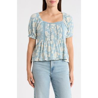 Lucky Brand Short Sleeve Pintuck Trim Top in Blue Multi at Nordstrom Rack, Size X-Small