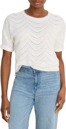 Nic+Zoe Pointelle Swirl Stitch Cotton Sweater in Paper White at Nordstrom, Size Xx-Large