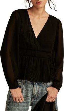Lucky Brand Pleated Peplum Top in Caviar at Nordstrom Rack, Size X-Small