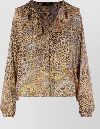 Etro silk shirt long sleeves paisley ruffles animal