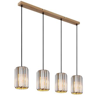 Netlighting Run Bar Pendant Wood Look K5 Crystals Smoke Colored 4x E27 in Brown