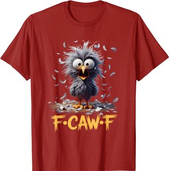Generic Funny F-Caw-F Tshirt Vintage Messy Bird Face Feather Chaos Cartoon Humor Short Sleeve T-Shirt Men Tshirt Funny Red L