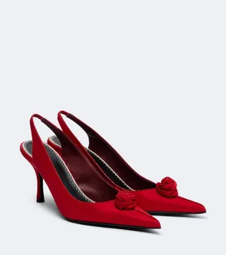 Magda Butrym Floral-appliqu&eacute; satin slingback pumps