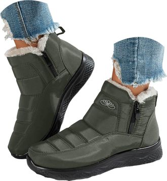 Generic Womens Snow Boots Fur Lined Waterproof & Slip-Resistant with Faux Fur Side Zipper Easy Wear Chunky Sole for Outdoor Walking & Daily Commute Cold Weath