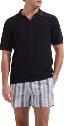 Bugatchi Cruz Diamond Stripe Print Swim Trunks in Platinum at Nordstrom, Size X-Large