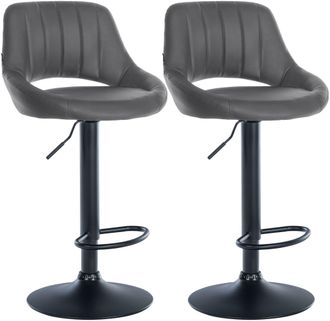 Clp Juego De 2 Taburetes De Bar Milet De Piel Sintetica Gris Metal Negro Mate