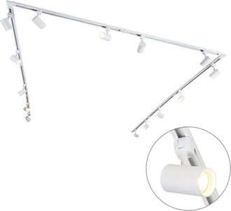 QAZQA Moderno Sistema De Riel Moderno Monof&aacute;sico Con 14 Focos Blancos - Jeana Acero Alargada Adecuado Para Led Max. 14 X 50 Watt - Qazqa