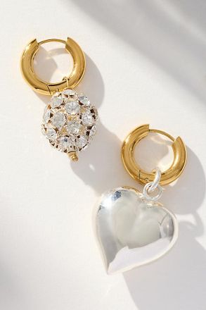 Timeless Pearly Crystal Heart Huggie Earrings