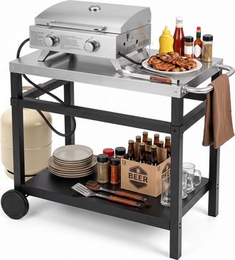 Costway Costway Carrello Per Barbecue A 2 Ripiani Con Ruote, 90 X 59 X 81 Cm