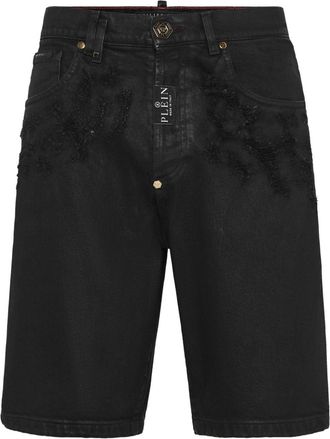 Philipp Plein ripped-detail denim shorts - men - Cotton - 29 - Black