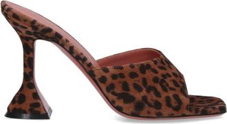 Amina Muaddi Brown Lupita Animal Print Sculptural Heel Sandals