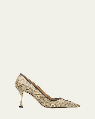 Manolo Blahnik 90mm Berry Snake-Embossed Leather Pumps