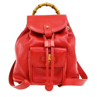 Gucci Vintage Bamboo Leather Red Leather Backpack Bag (Pre-Owned)