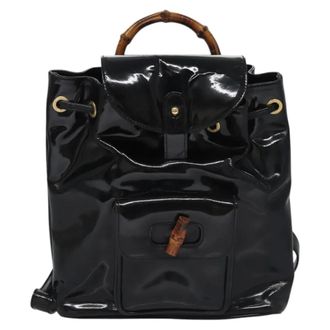 Gucci Vintage Bamboo Patent Black Patent_Leather Backpack Bag (Pre-Owned)