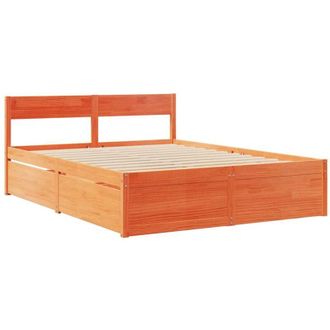 vidaXL Cama Sin Colch&oacute;n Madera Maciza Pino Marr&oacute;n Cera 150x200 Cm Vidaxl