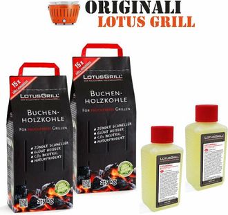 Lotus Grill 2x Lotusgrill Carb&oacute;n Madera De Haya Bolsa De 2,5 Kg Incl. 2x Lotusgrill Pasta 200 Ml, Ambos Hechos Para Barbacoa Raucharmes Con Lotusgrill