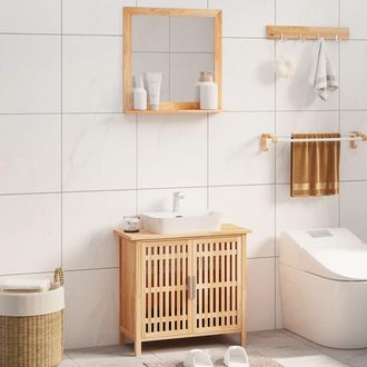 vidaXL Conjunto De Muebles De Ba&ntilde;o 2 Piezas Madera Maciza De Nogal Vidaxl