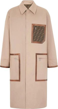 Fendi Jassen, Heren, Bruin, L, Katoen, Beige Katoenen Trenchcoat Aw 23