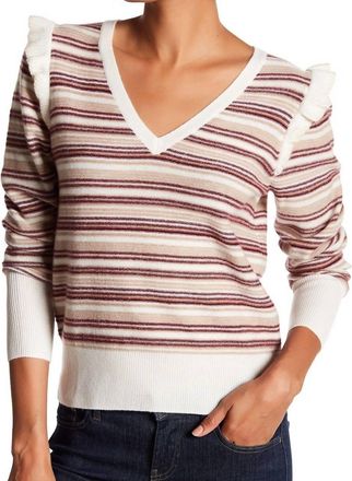 Joie Porcelain Striped Wool Sweater In Red/white/beige