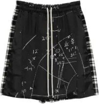 Rick Owens Shorts met trekkoord en grafische print en ruitjesboord - Heren - Korte Broeken - Zwart - S - Korte Broeken