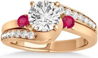 Allurez Swirl Design Ruby & Diamond Engagement Ring Setting 18k Rose Gold 0.38ct