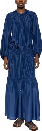 Momoni Viento Ruffled Maxi Dress In Ultramarine Blue