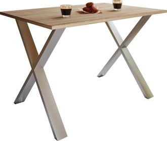 ebuy24 Mesa De Comedor De Madera Vcm Premium Al. 76 X An. 110 X P. 50 Cm Mesa De Comedor De Cocina Mesa Xona X (plata / Roble Sonoma)