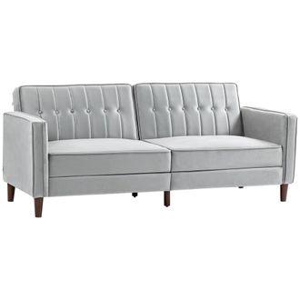 HOMCOM Convertible Sofa Futon Velvet-Touch Tufted Couch Sofa Bed Split Back Grey | TJ Hughes