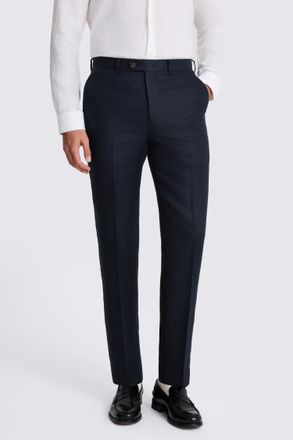 Moss Tailored Fit Navy Twill Linen Trousers