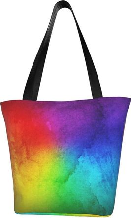 AOOEDM Rainbow Colored Tote Bag Women Capacity Shoulder Grocery Shopping Bags