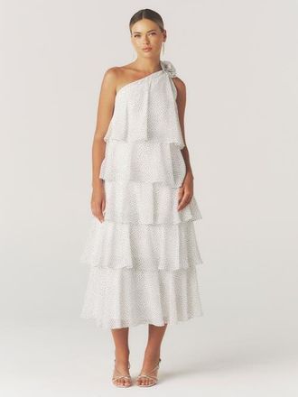 Six Stories Amora Corsage Detail Tiered Midaxi Dress in White at Nordstrom, Size 14