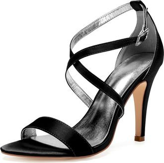Generic Wedding Bridal Shoes Womens Stiletto Heels Sandals Sexy Open Toe Bridal Satin Wedding Party Dressy Heels Shoes 10.5Cm,Black,4 UK