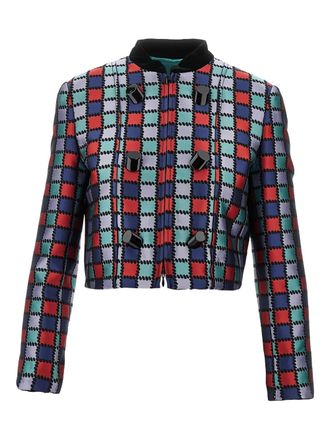 Emporio Armani checked button jacket - women - Polyester/Wool/Acrylic/Viscose/Cupro/Viscose/Polyester - 40 - Blue
