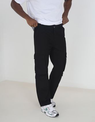 Brave Soul Pantaloni cargo ampi in popeline di cotone nero