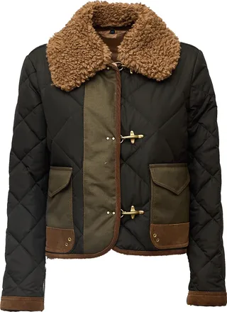 Fay Quilted Black Jacket with Removable Faux Shearling Collar and Velvet Inserts